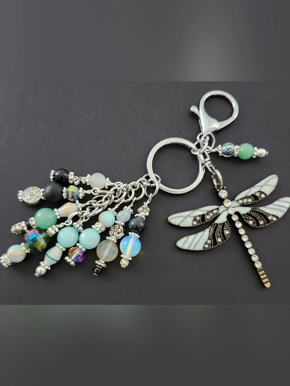 Dragonfly Purse Charm or Keychain Opal Aventurine Stone Paper Handcrafted